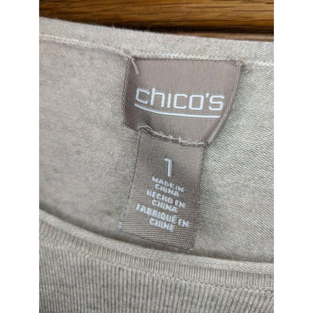 Chicos Size 1 Shirt Top Tan Lightweight Solid Classic Sweater-type - Picture 2 of 5